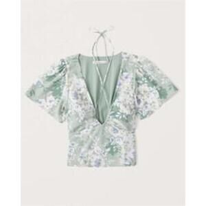Abercrombie Keyhole Strappy Blouse Green floral pattern XS